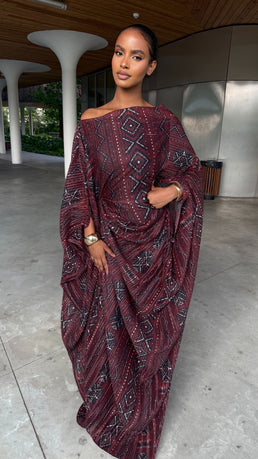 Robe Adisa bogolan burgundy