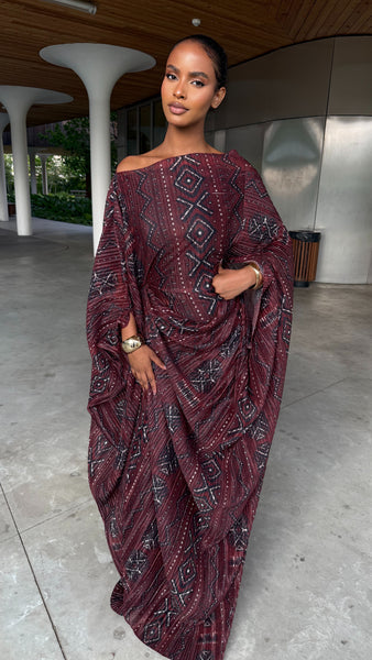 Robe Adisa bogolan burgundy