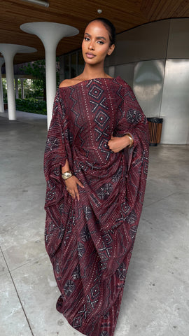 Robe Adisa bogolan burgundy